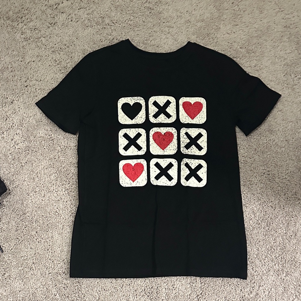 Cat & Jack Black Tee with Red and White Tic-Tac-Toe Design